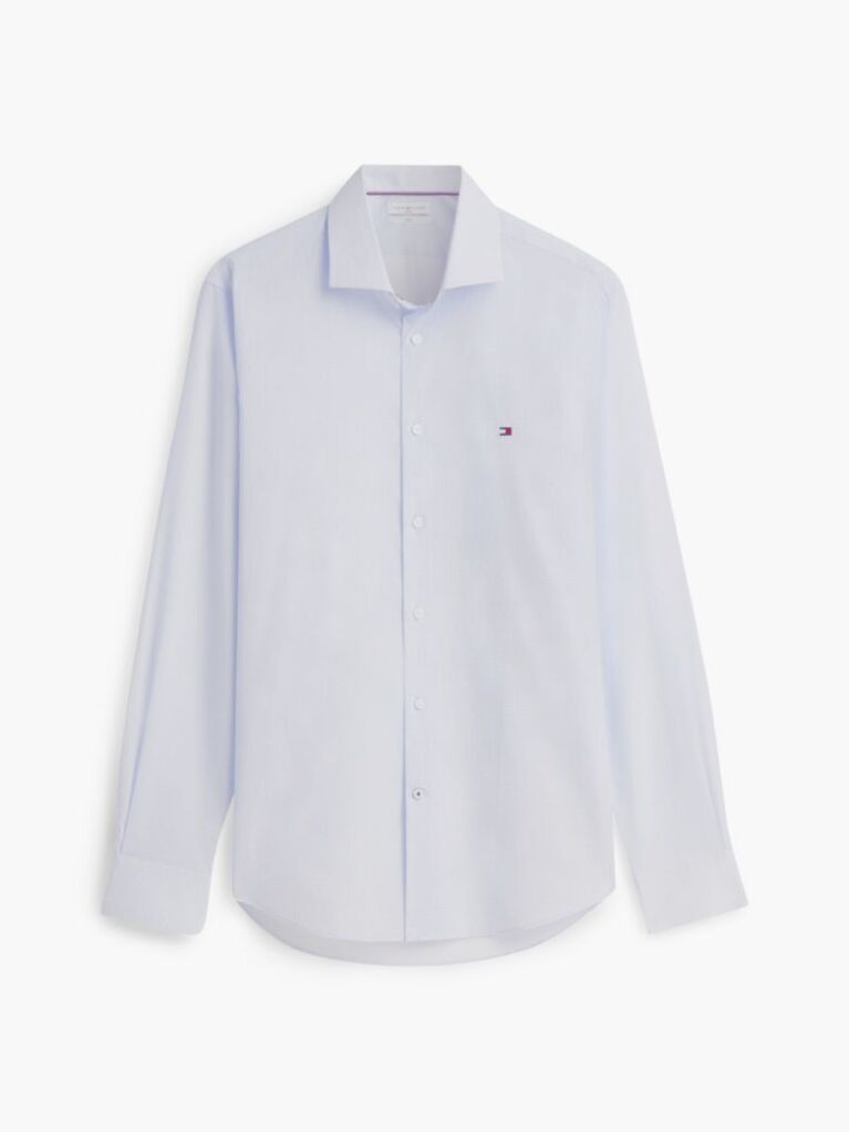 Blue Slim Fit Micro Print Poplin Shirt  Men