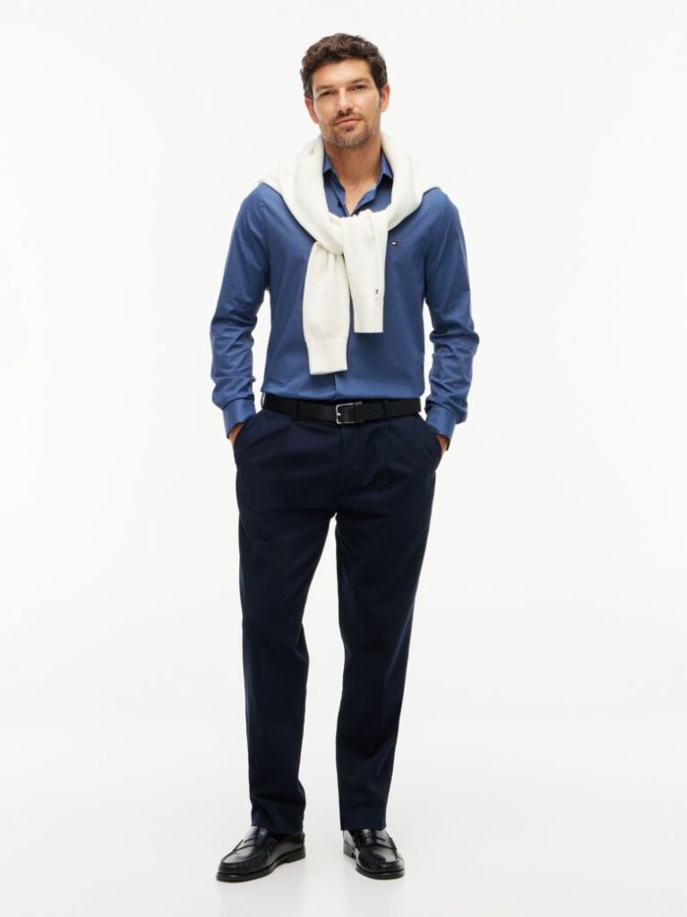Blue Slim Fit Micro Print Poplin Shirt  Men