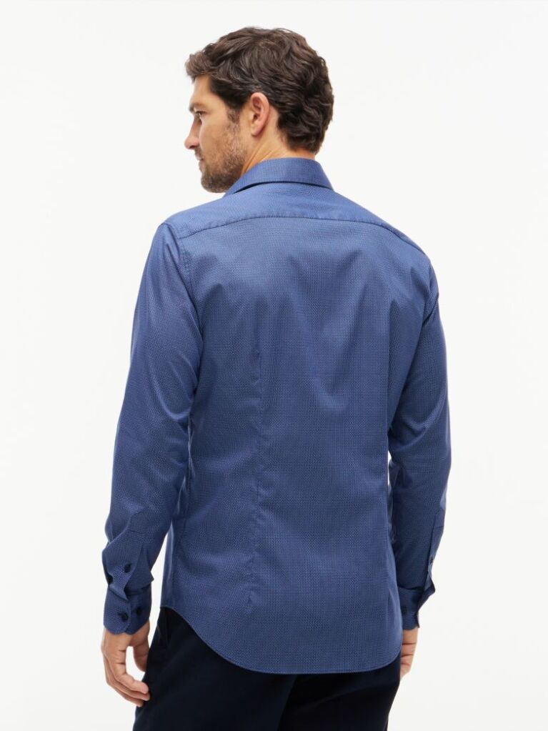 Blue Slim Fit Micro Print Poplin Shirt  Men