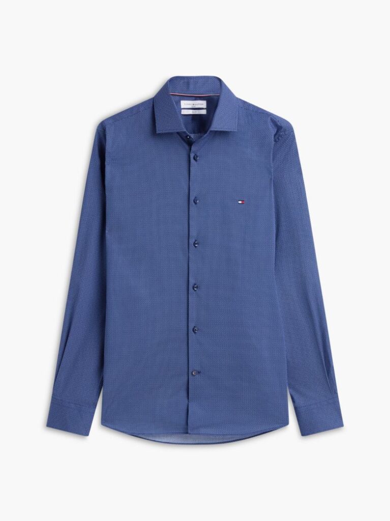 Blue Slim Fit Micro Print Poplin Shirt  Men
