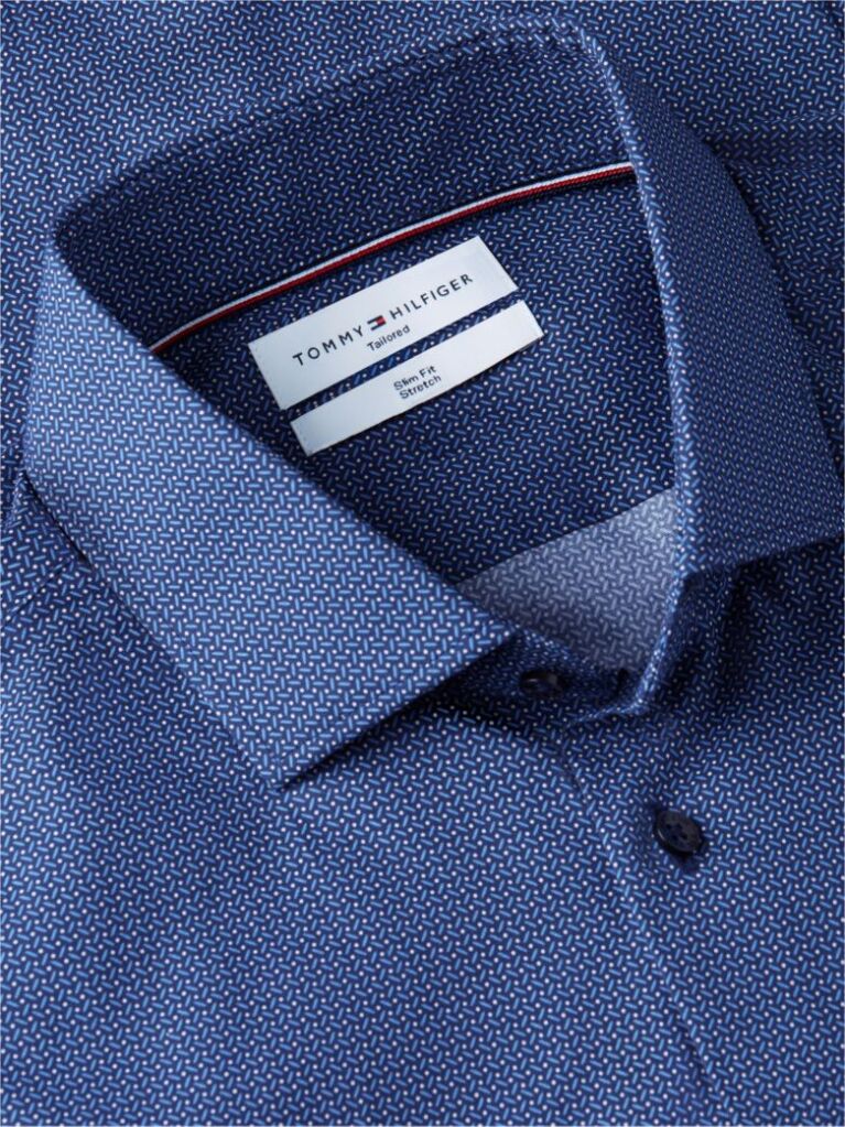 Blue Slim Fit Micro Print Poplin Shirt  Men