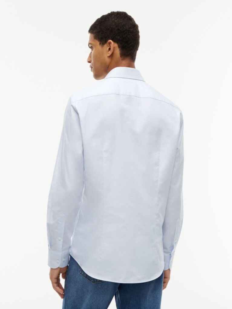 Blue Slim Fit Flag Embroidery Dobby Shirt  Men