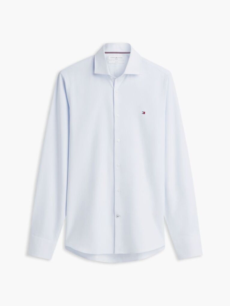 Blue Slim Fit Flag Embroidery Dobby Shirt  Men