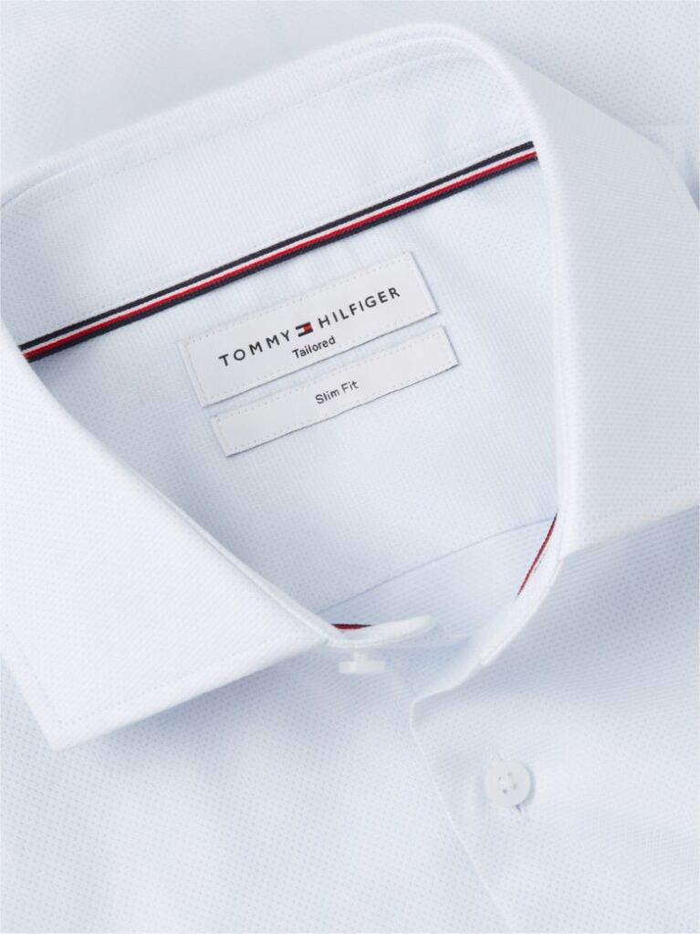 Blue Slim Fit Flag Embroidery Dobby Shirt  Men