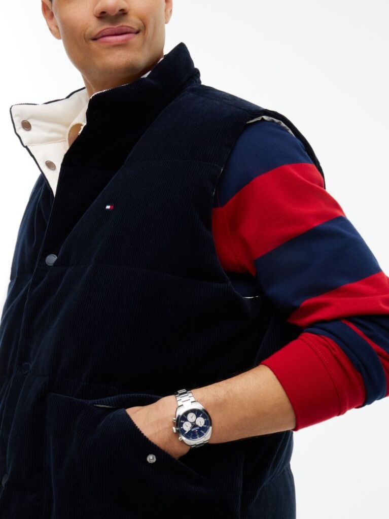 Blue Corduroy Down Reversible Gilet  Men