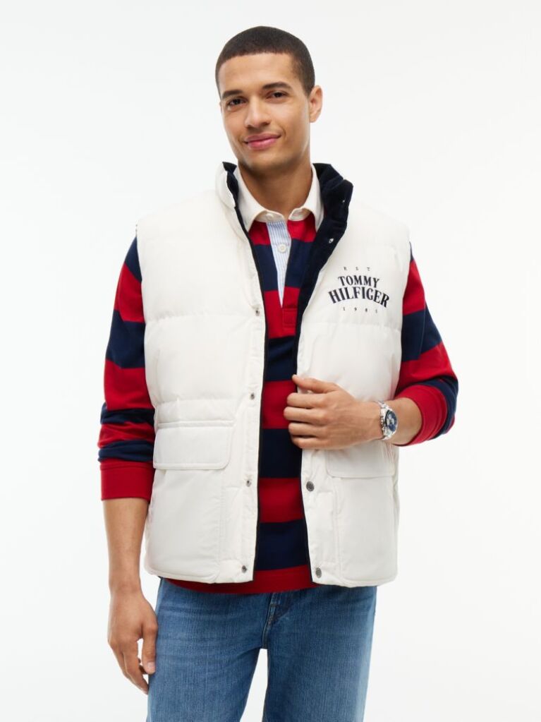 Blue Corduroy Down Reversible Gilet  Men