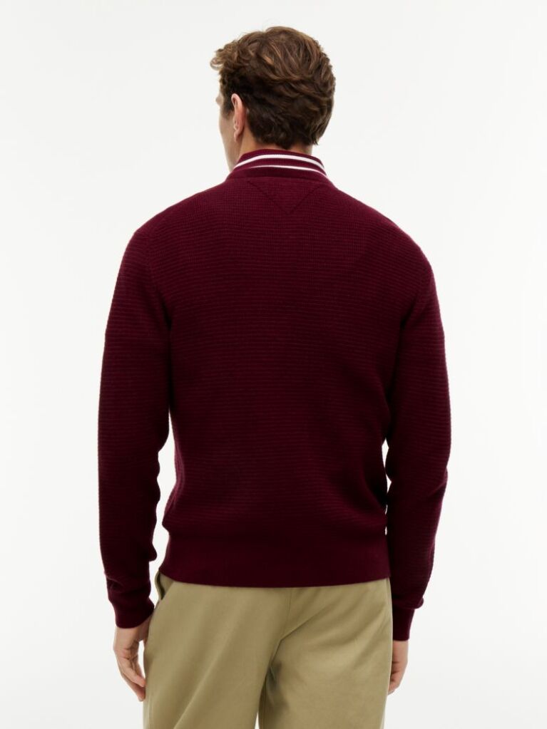 Red Textured Crew Neck Jumper With Cashmere  Men
