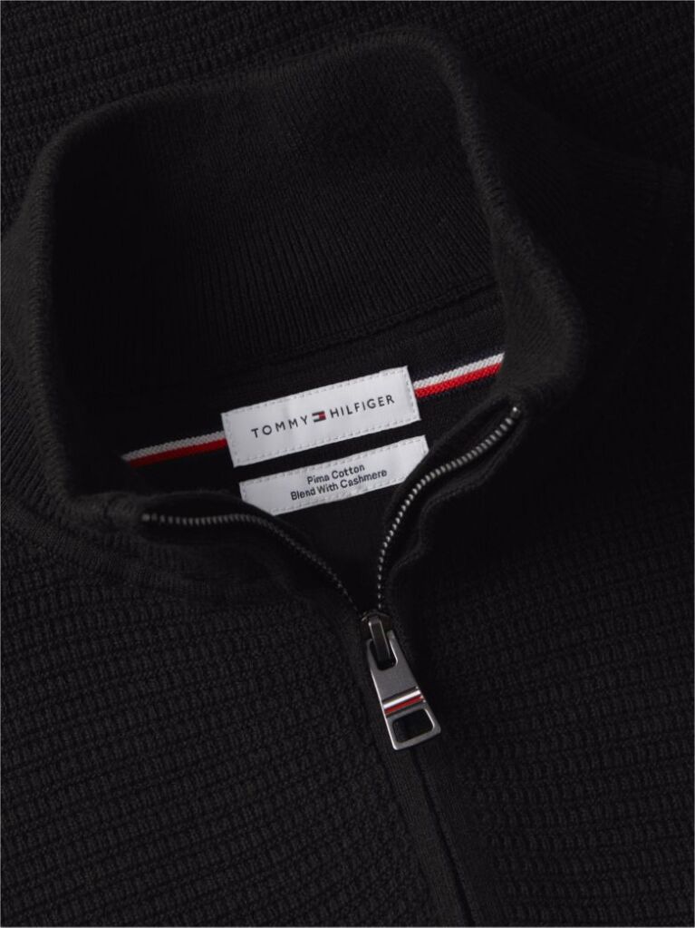 Black Textured Quarter-Zip Mock Neck Jumper With Cashmere  Men