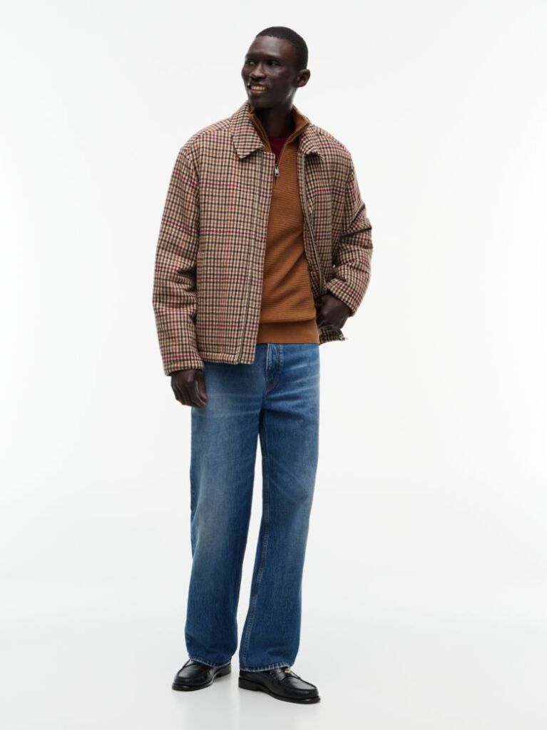 Brown Textured Quarter-Zip Mock Neck Jumper With Cashmere  Men