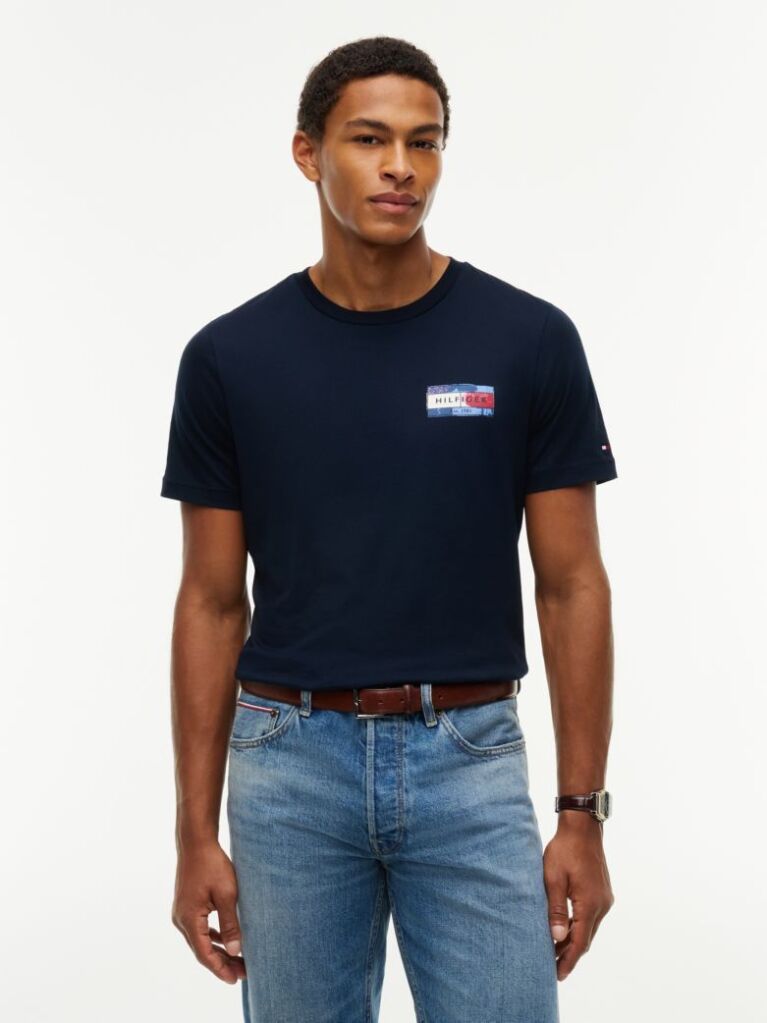 Blue Back Flag Graphic Crew Neck T-Shirt  Men