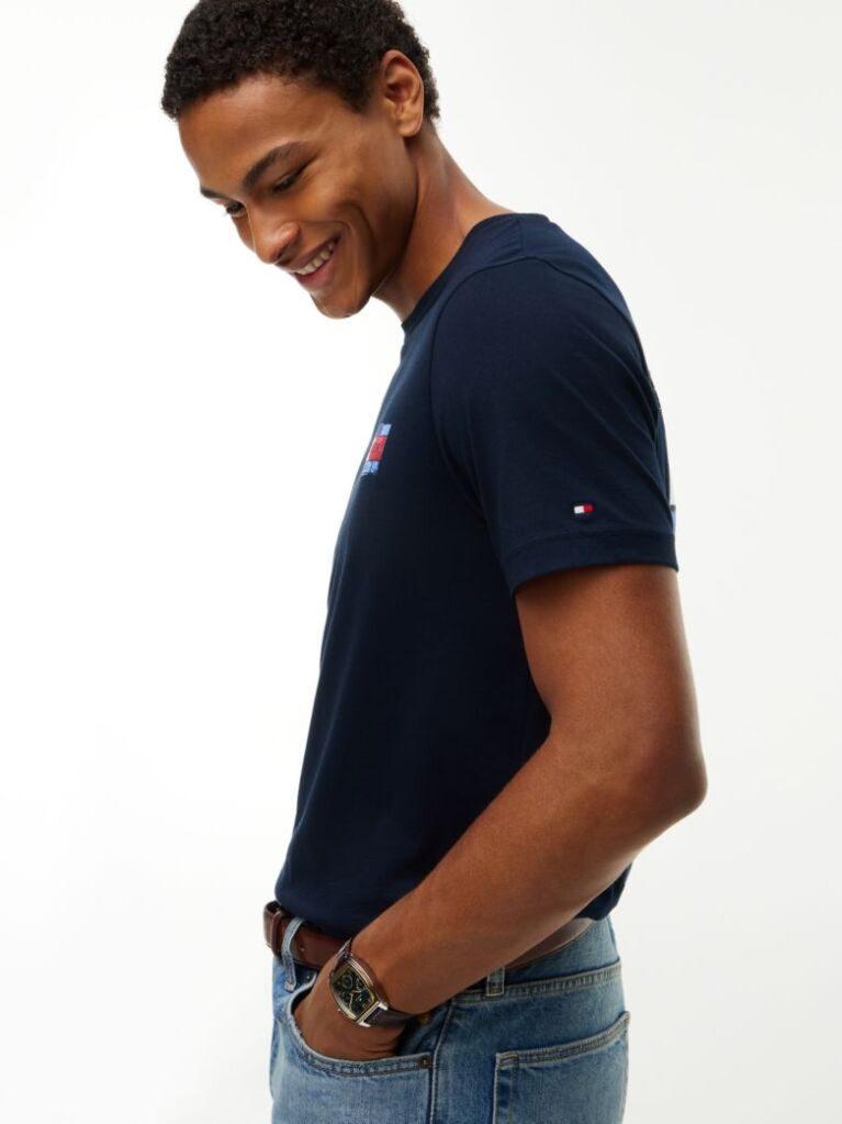 Blue Back Flag Graphic Crew Neck T-Shirt  Men