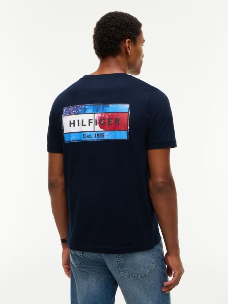 Blue Back Flag Graphic Crew Neck T-Shirt  Men