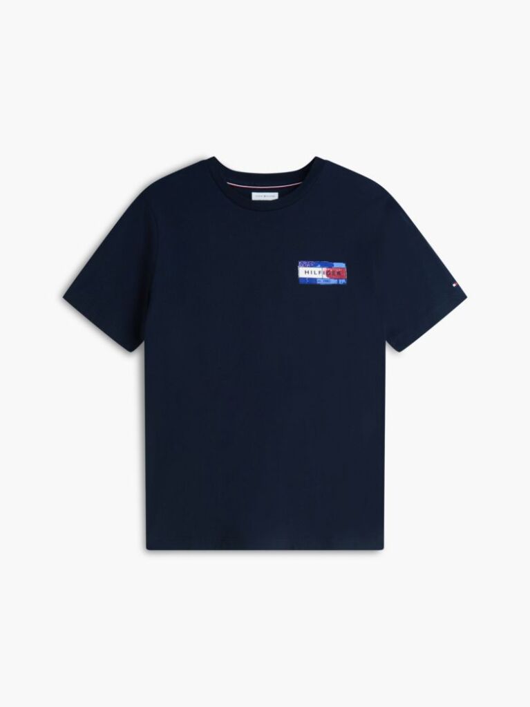 Blue Back Flag Graphic Crew Neck T-Shirt  Men