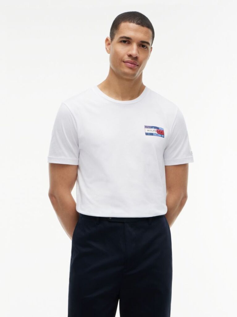 White Back Flag Graphic Crew Neck T-Shirt  Men