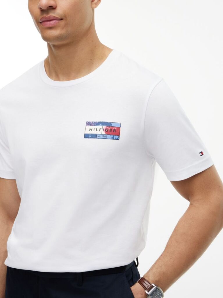 White Back Flag Graphic Crew Neck T-Shirt  Men