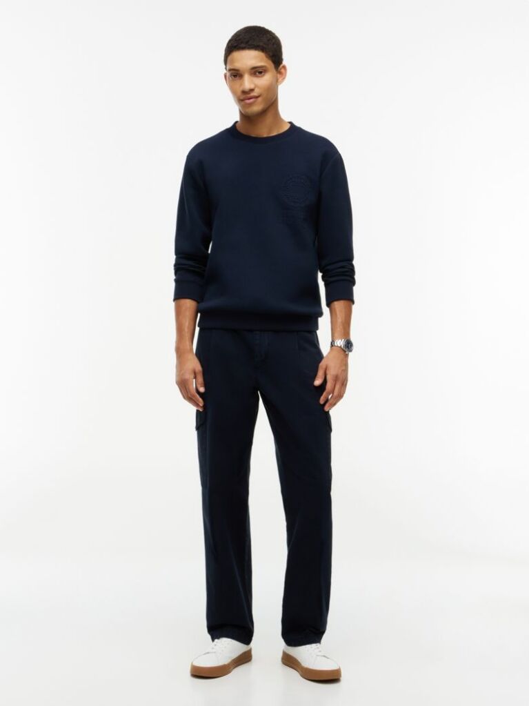 Blue Embossed Logo Pique Sweatshirt  Men