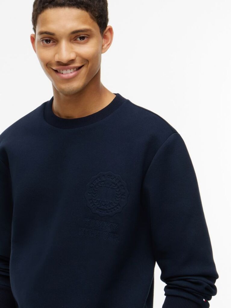 Blue Embossed Logo Pique Sweatshirt  Men