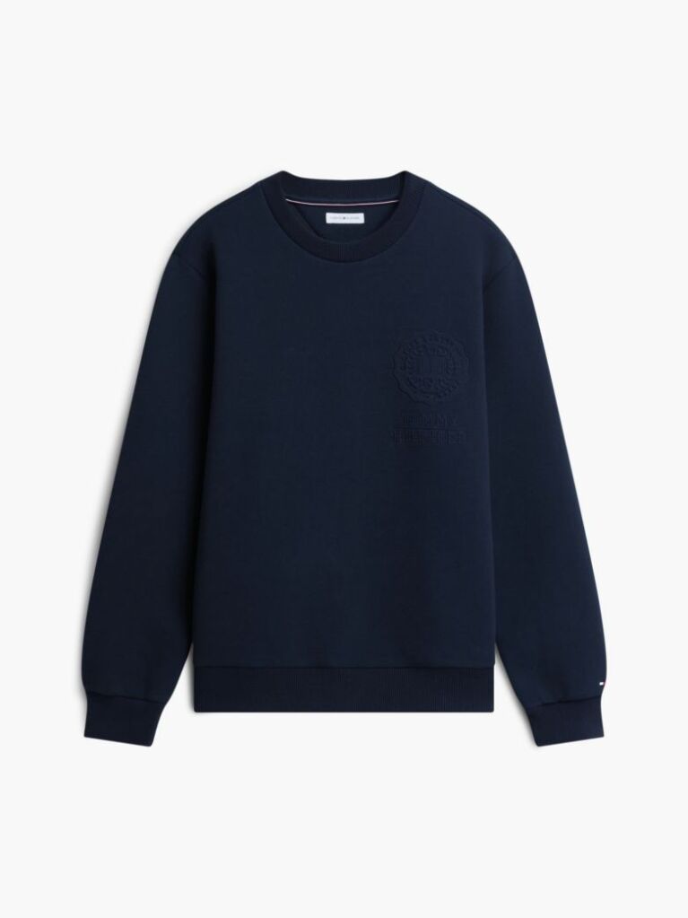 Blue Embossed Logo Pique Sweatshirt  Men