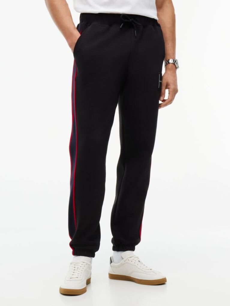 Black Logo Stripe Pique Cuffed Joggers  Men