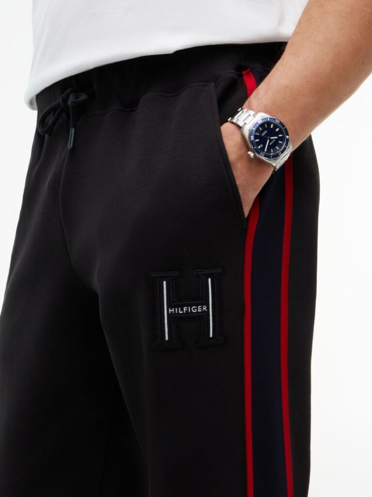 Black Logo Stripe Pique Cuffed Joggers  Men