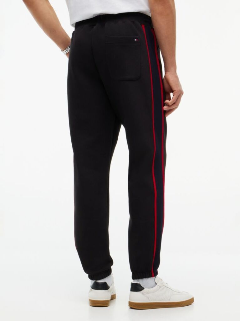Black Logo Stripe Pique Cuffed Joggers  Men