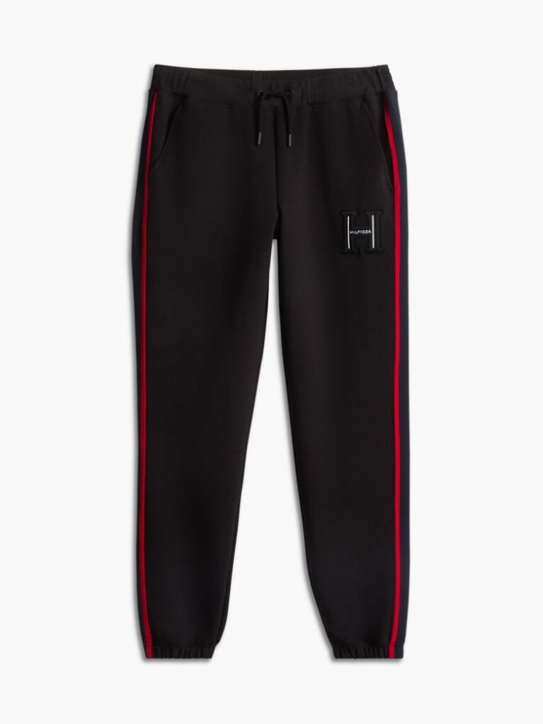 Black Logo Stripe Pique Cuffed Joggers  Men