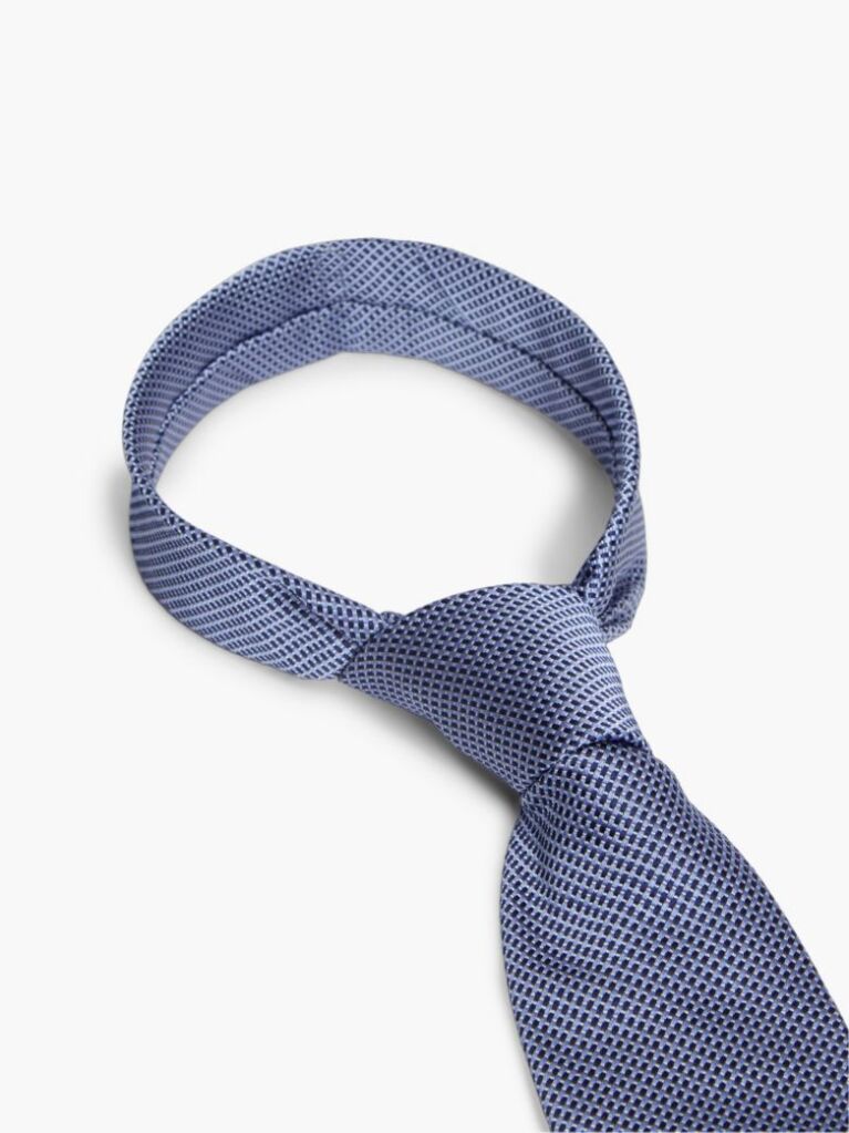 Blue New York Label Pure Silk Micro Pattern Tie  Men