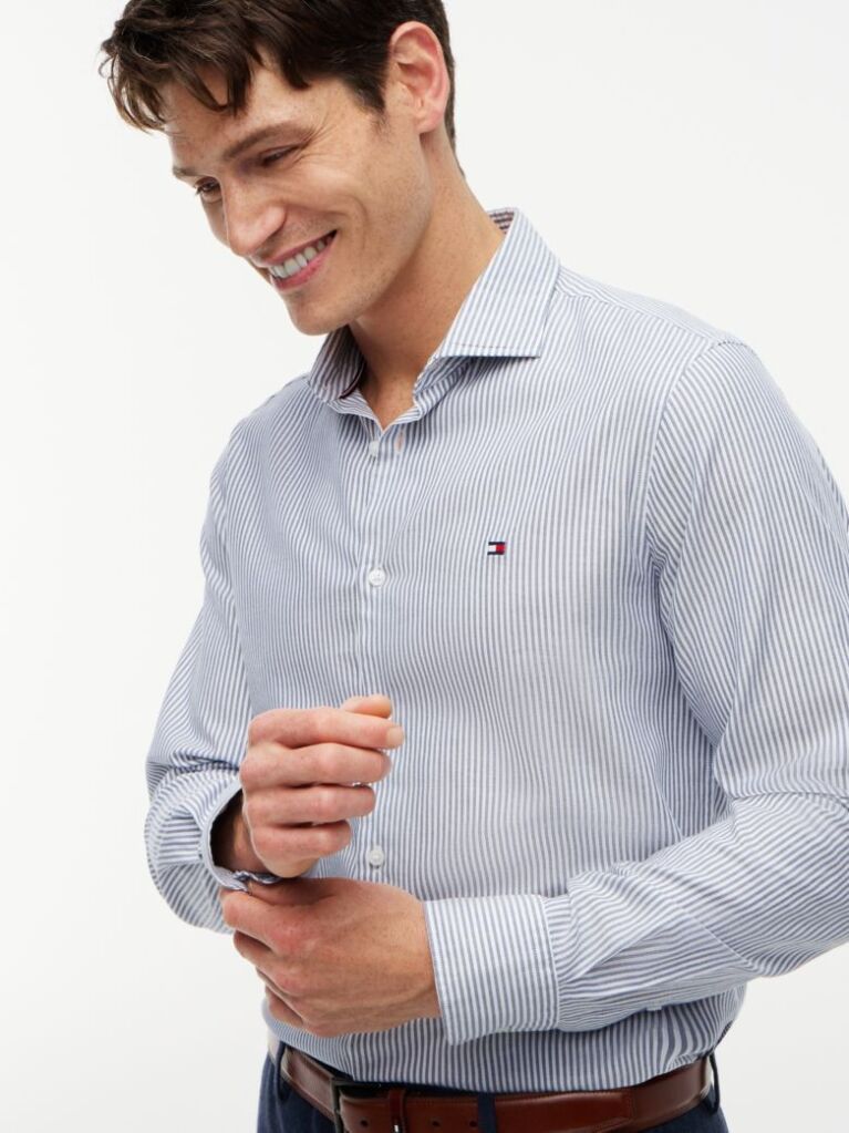Blue Slim Fit Oxford Stripe Shirt  Men