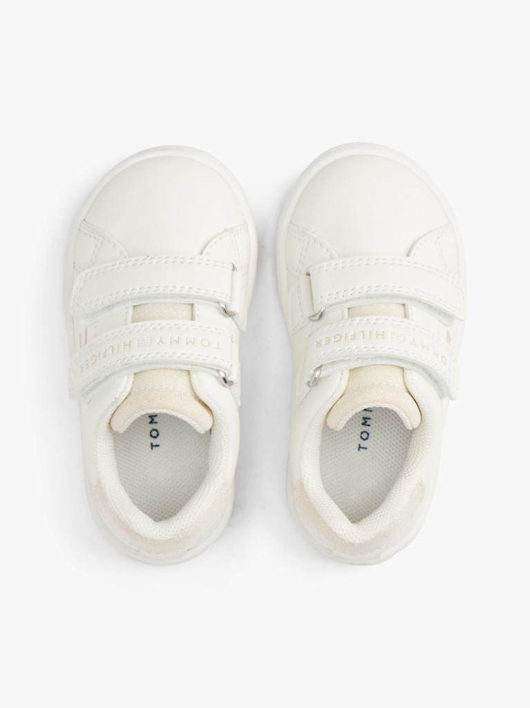 White Glitter Flag Hook And Loop Trainers  Girls