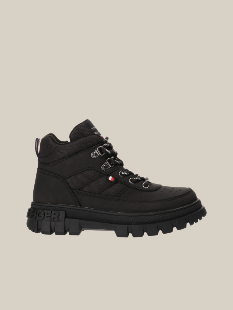 Black Lace-Up Signature Ankle Boots  Kids Unisex