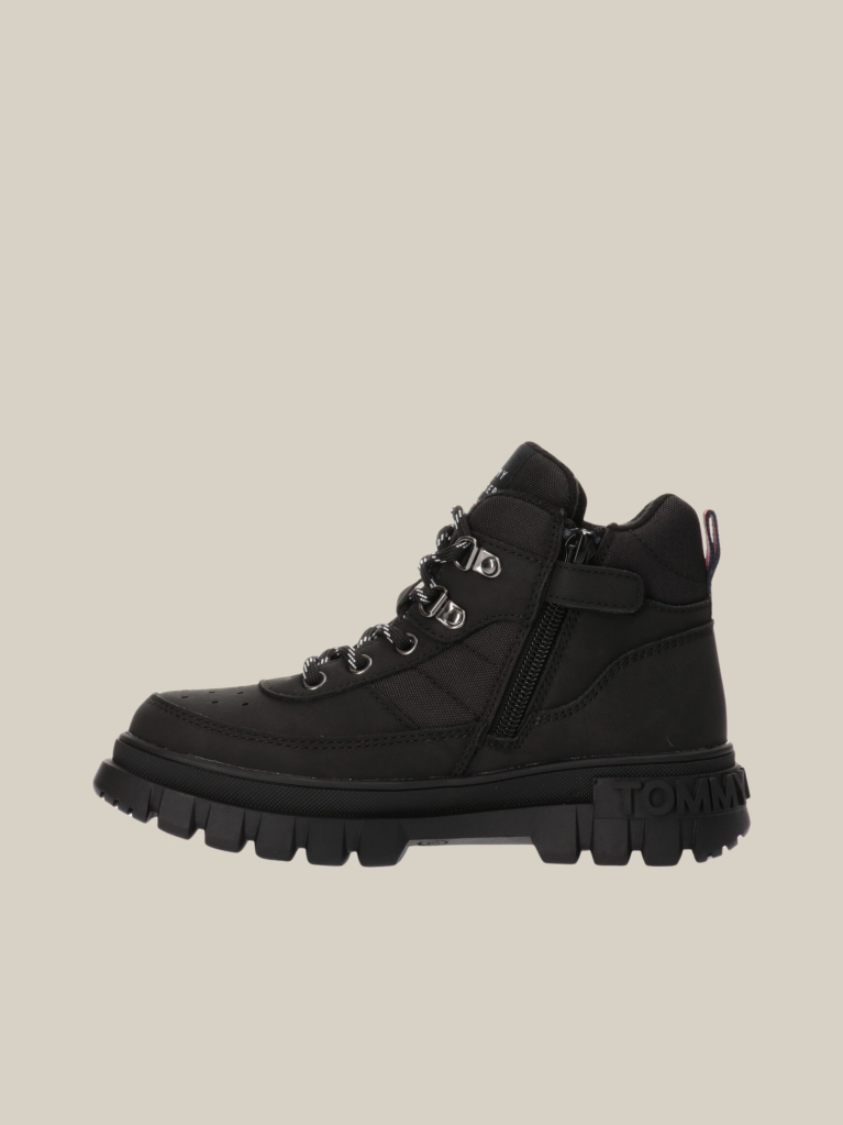 Black Lace-Up Signature Ankle Boots  Kids Unisex
