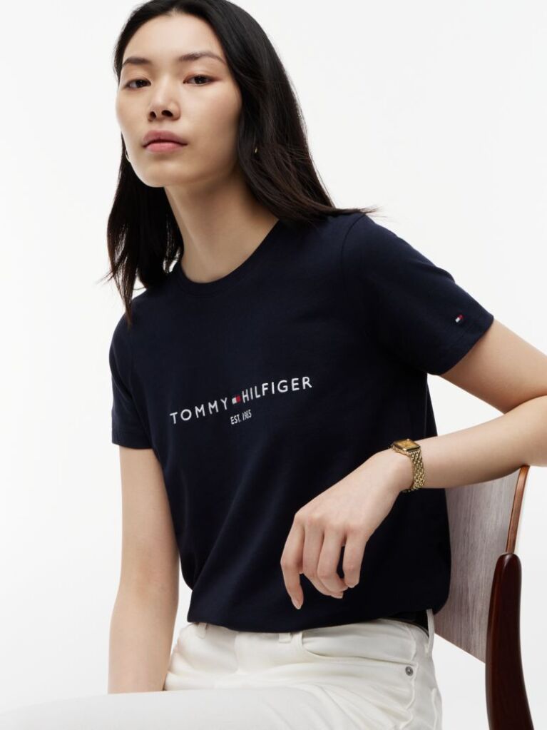 Μπλε T-Shirt Από Οργανικό Βαμβάκι Με Λογότυπο  Γυναίκες