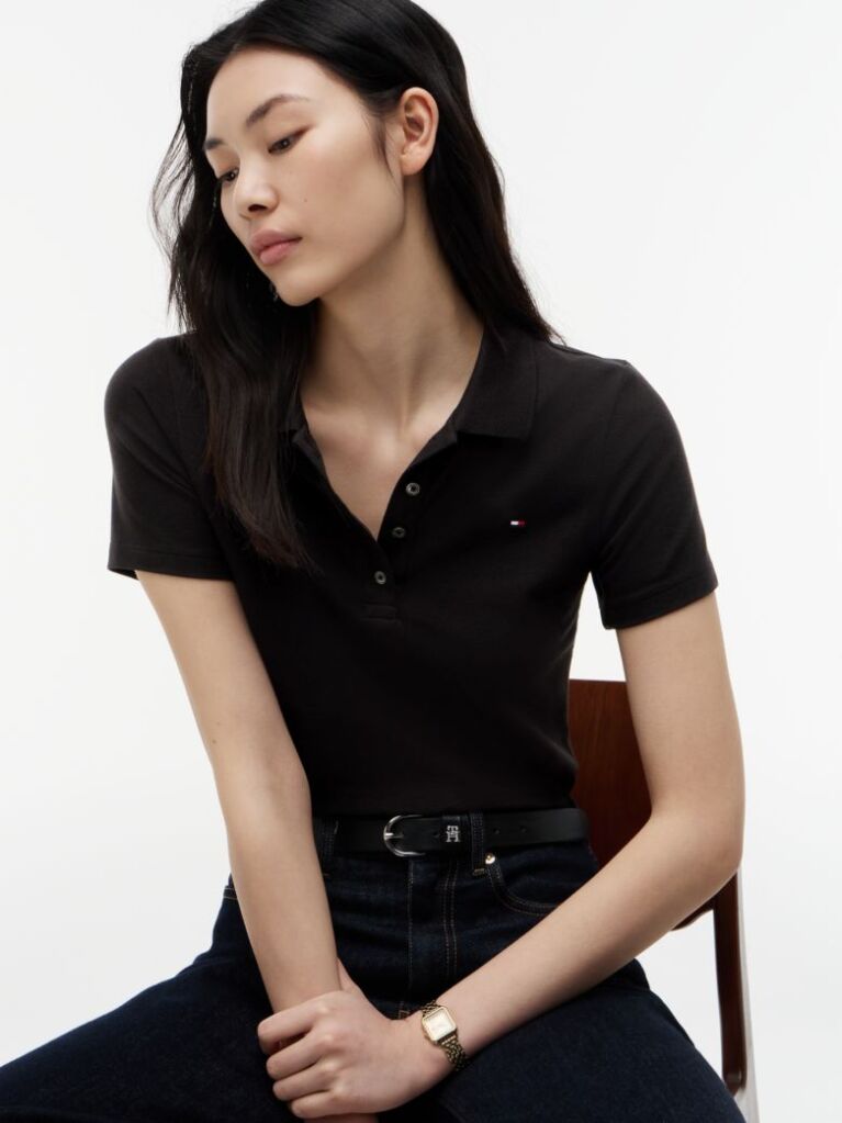Black 1985 Slim Pique Polo  Women