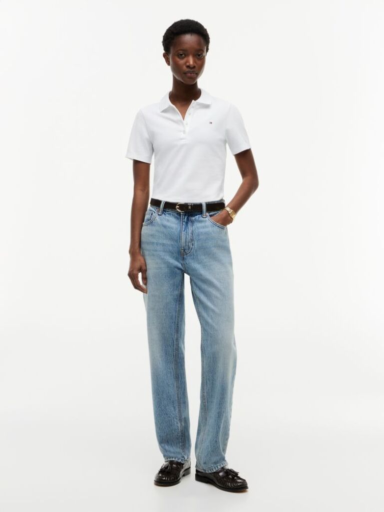 White 1985 Slim Pique Polo  Women