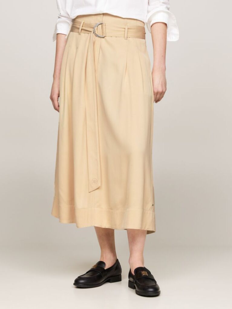 Beige Belted Utility Midi Skirt  Women