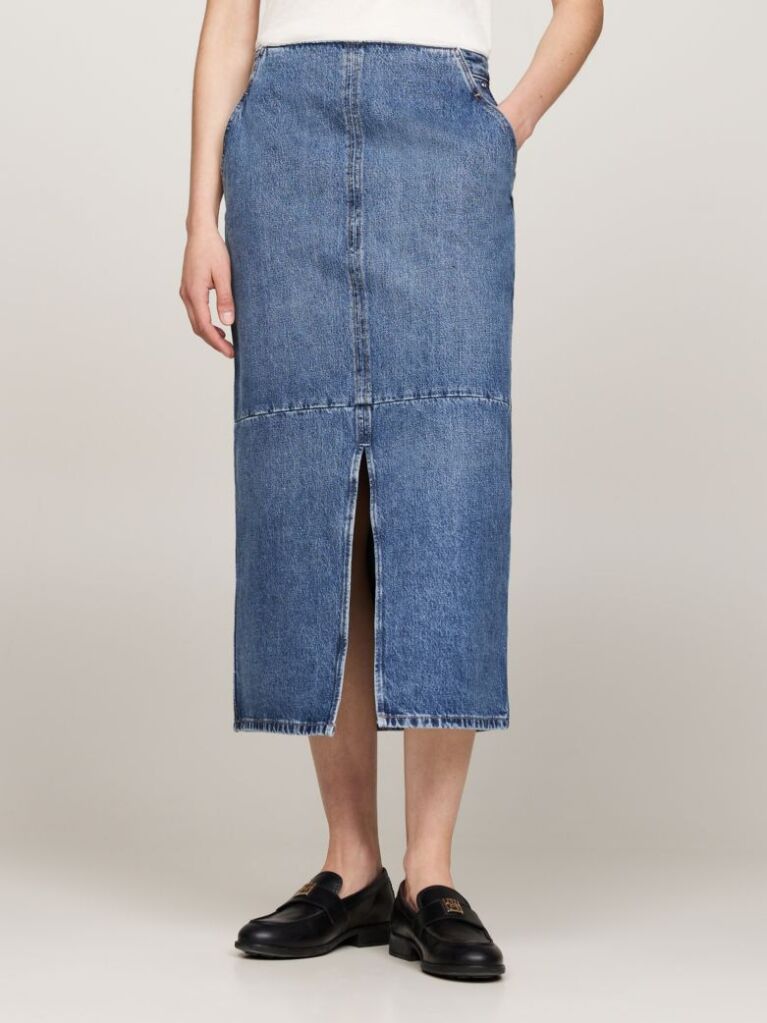 Denim High Rise Slim Denim Midi Skirt  Women