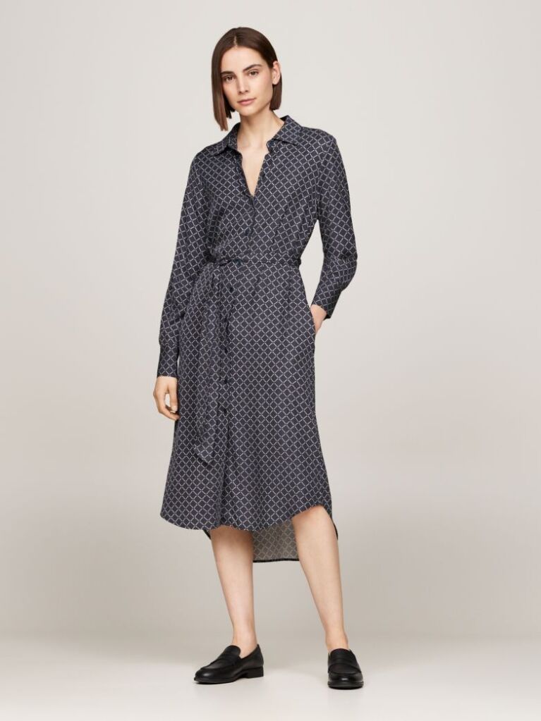 Multi Hilfiger Monotype Belted Midi Shirt Dress  Women