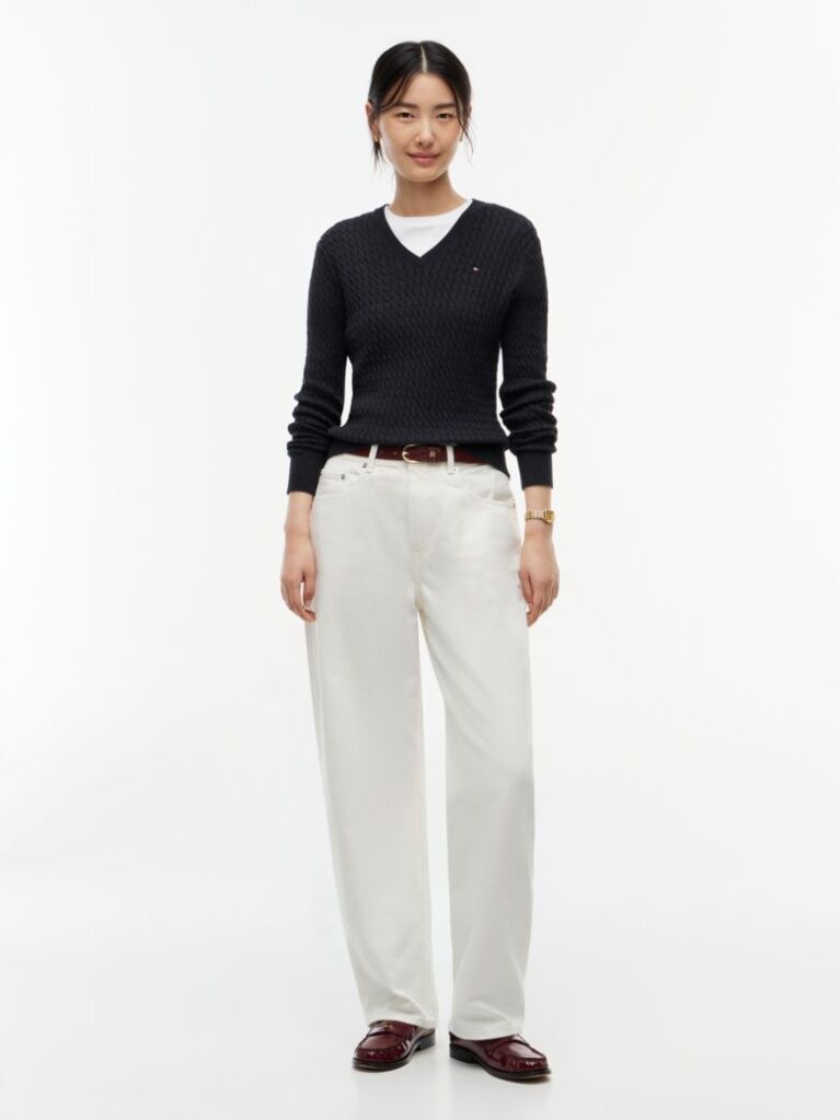Grey Cable Knit V-Neck Jumper  Women