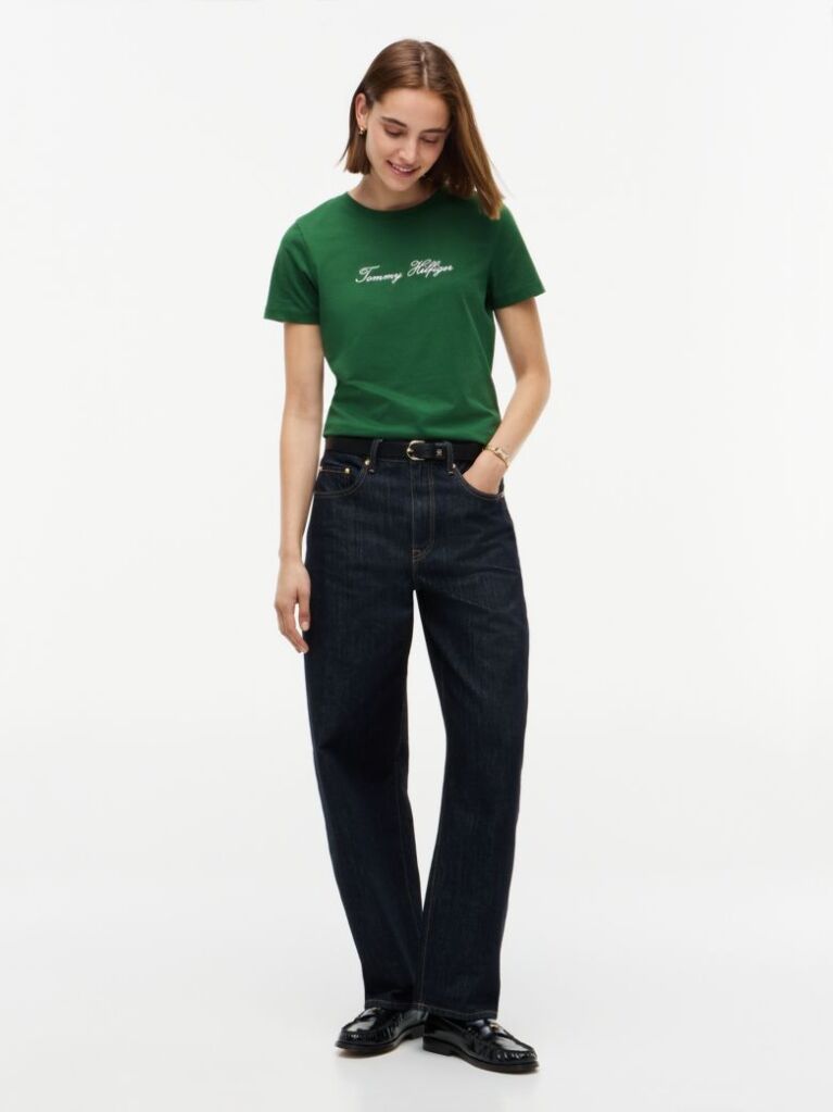 Green Logo Embroidery Crew Neck T-Shirt  Women