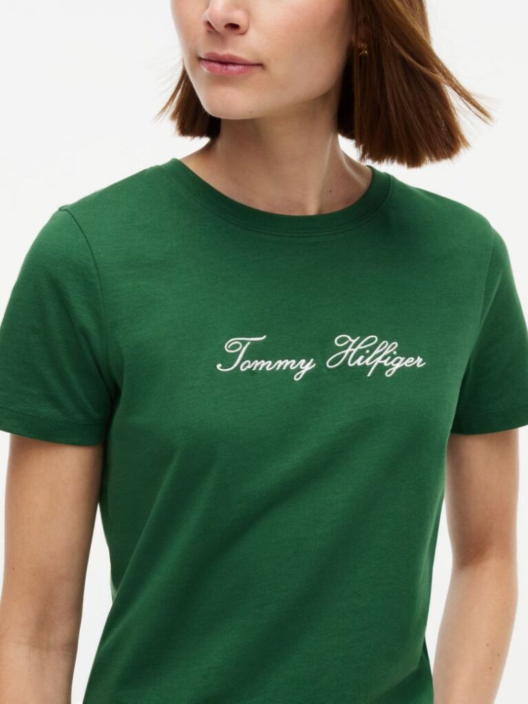 Green Logo Embroidery Crew Neck T-Shirt  Women
