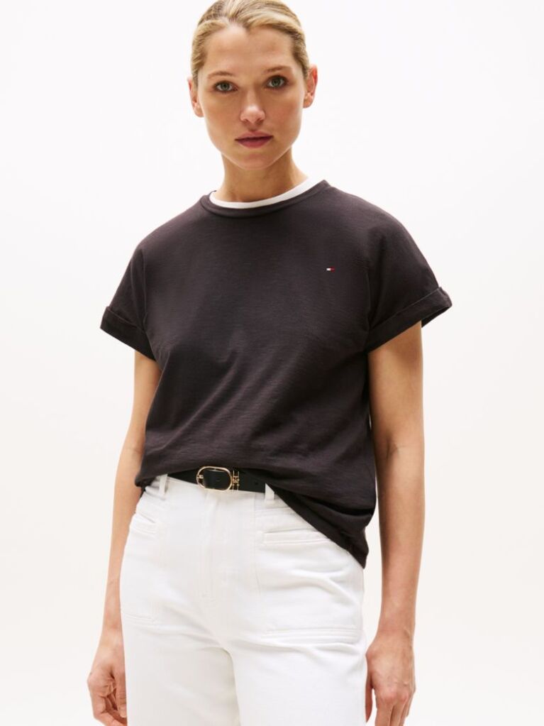 Black Textured Crew Neck T-Shirt  Women