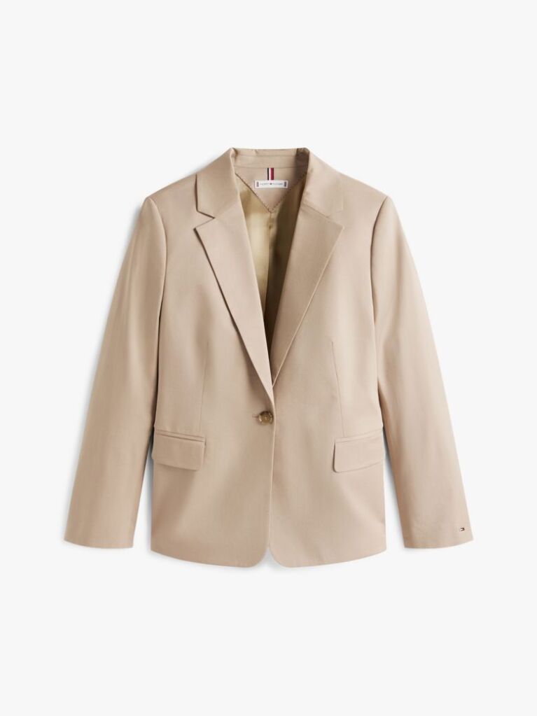 Beige Crest Embroidery Slim Fit Twill Blazer  Women