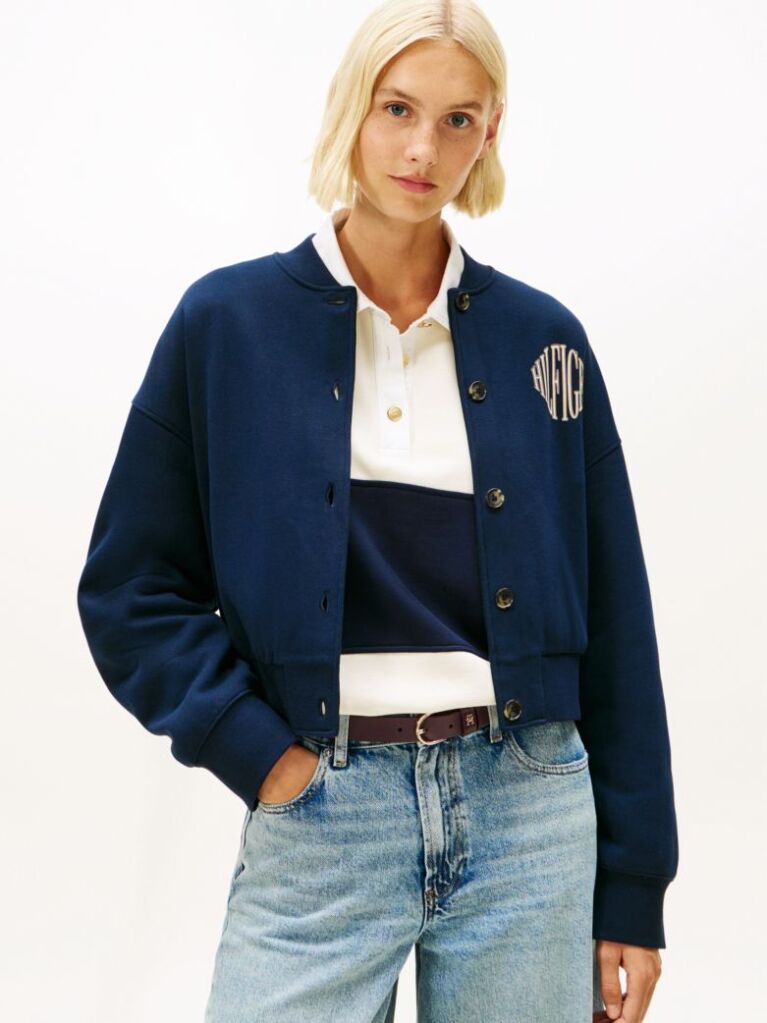 Blue Flex Fleece Logo Relaxed Bomber Cardigan  Women