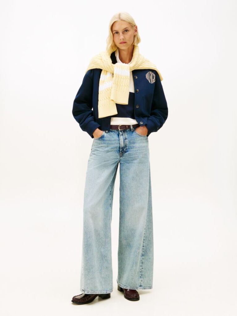 Blue Flex Fleece Logo Relaxed Bomber Cardigan  Women