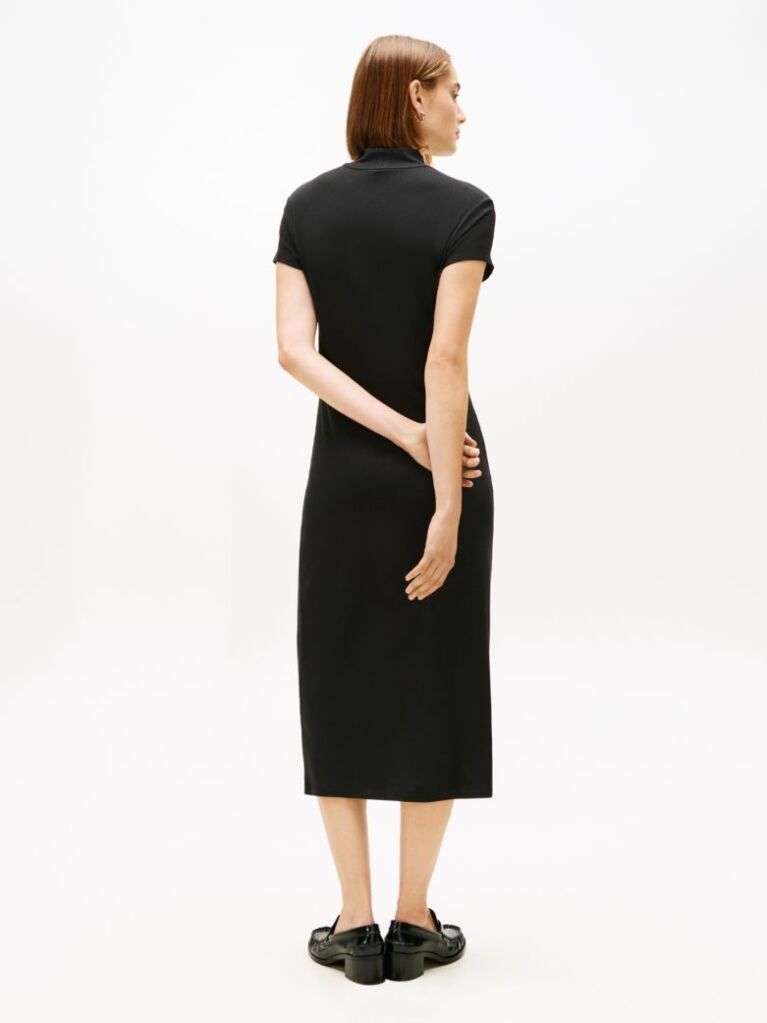 Black Slim Rib Mock Midi Bodycon Dress  Women