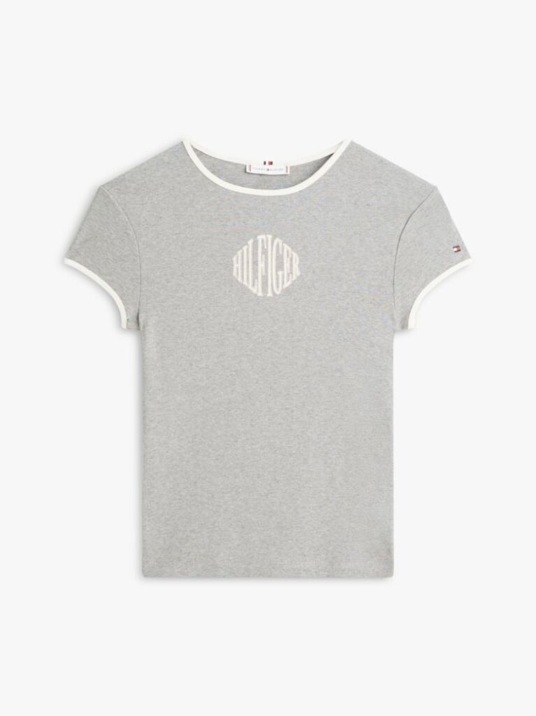 Γκρι T-Shirt Σε Στενή Γραμμή Με Λογότυπο  Γυναίκες
