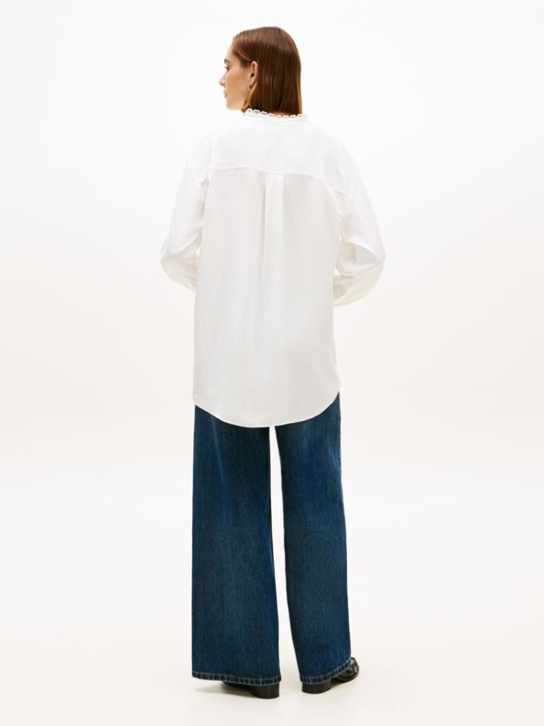 Άσπρο Oversized Λινό Πουκάμισο Με Δαντέλα  Γυναίκες