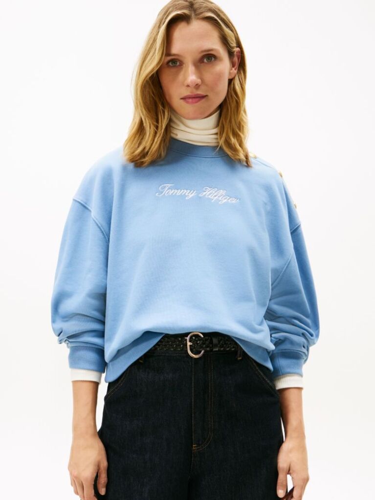 Blue Gold-Tone Button Sweatshirt  Women