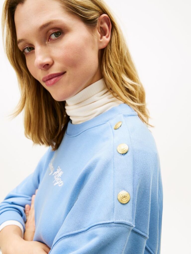 Blue Gold-Tone Button Sweatshirt  Women