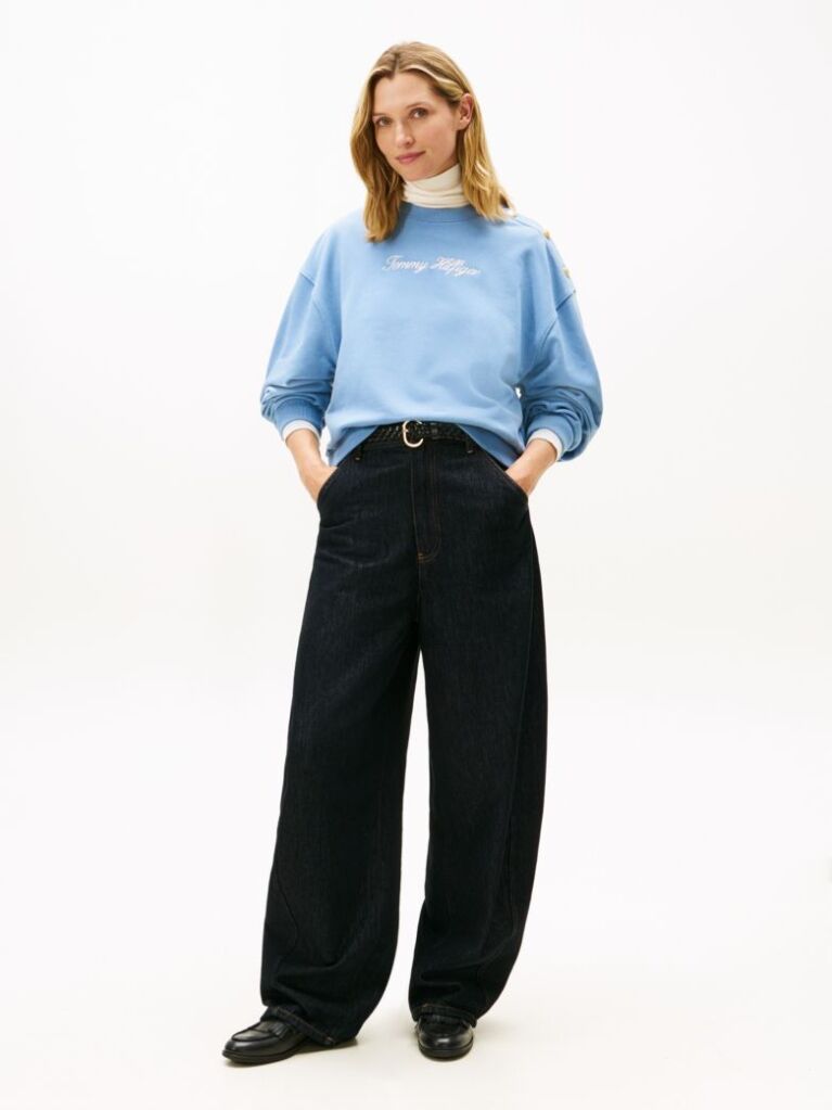 Blue Gold-Tone Button Sweatshirt  Women
